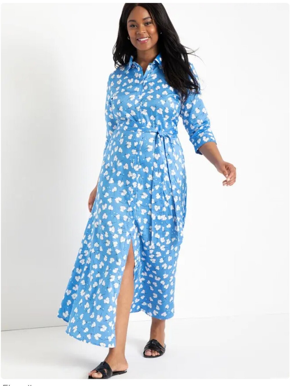 Eloquii Plus Size 20: Bright Blue Floral Tie-Waist Shirt Dress 100% Cotton